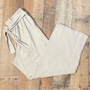 Zara Wide Leg Trouser Womens XL Khaki Tan Business Casual Front‎ Tie Pull On